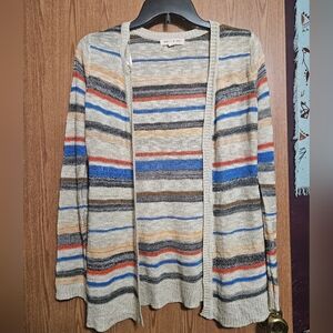 Pink Rose Premium Boho Open Cardigan Sweater Striped Tight Knit!